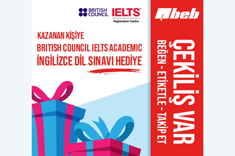 British Council IELTS ve BEB logoları ile renkli hediye kutuları